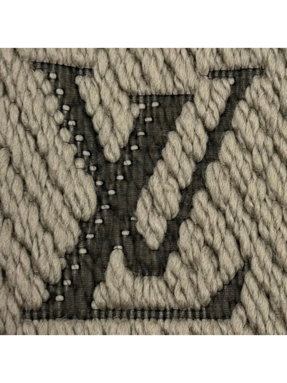 Louis Vuitton Echarpe Logo Mania Monogram Wool Silk Scarf with Fringe Gray